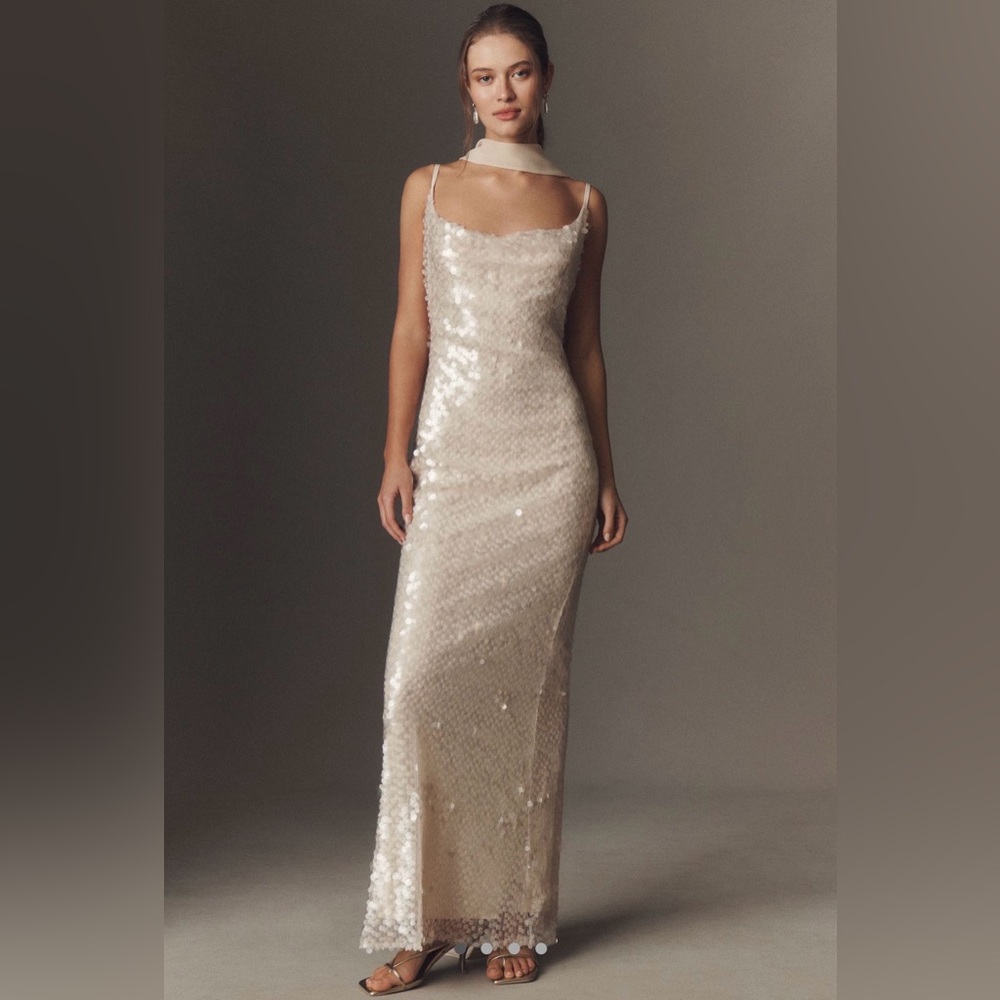 Anthropologie Champagne Sequin Maxi Dress